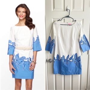 Lilly Pulitzer Blue and White 3/4  Sleeve Dress size 4